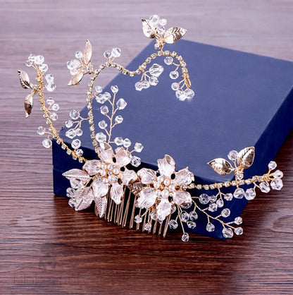 Kara Pearl And Crystal Hair Comb For Brides - Gold Silver Options