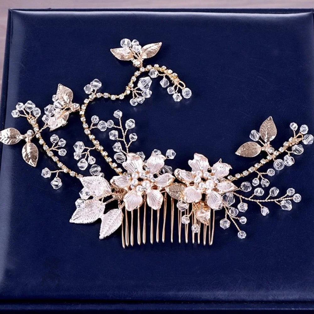 Kara Pearl And Crystal Hair Comb For Brides - Gold Silver Options