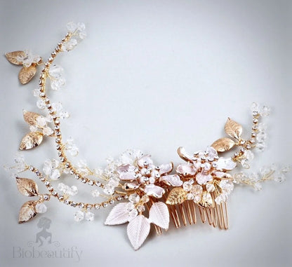 Kara Pearl And Crystal Hair Comb For Brides - Gold Silver Options