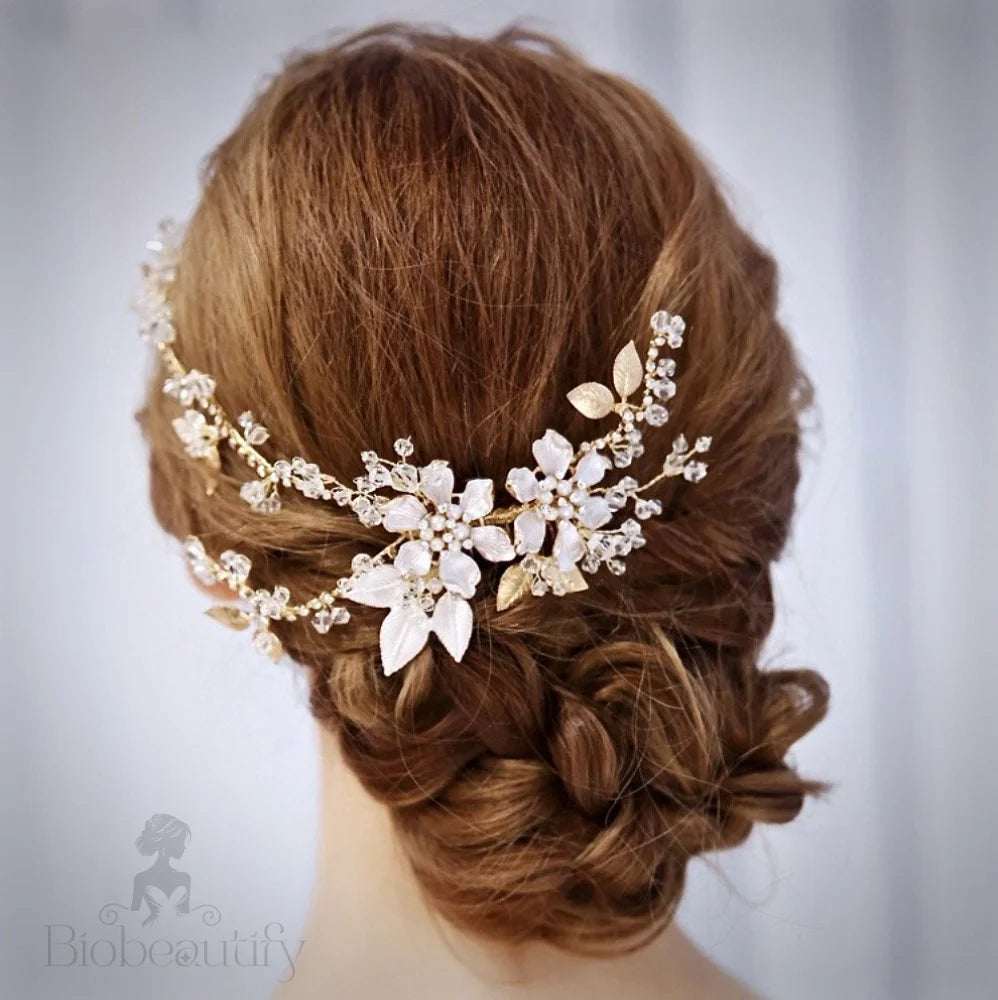 Kara Pearl And Crystal Hair Comb For Brides - Gold Silver Options