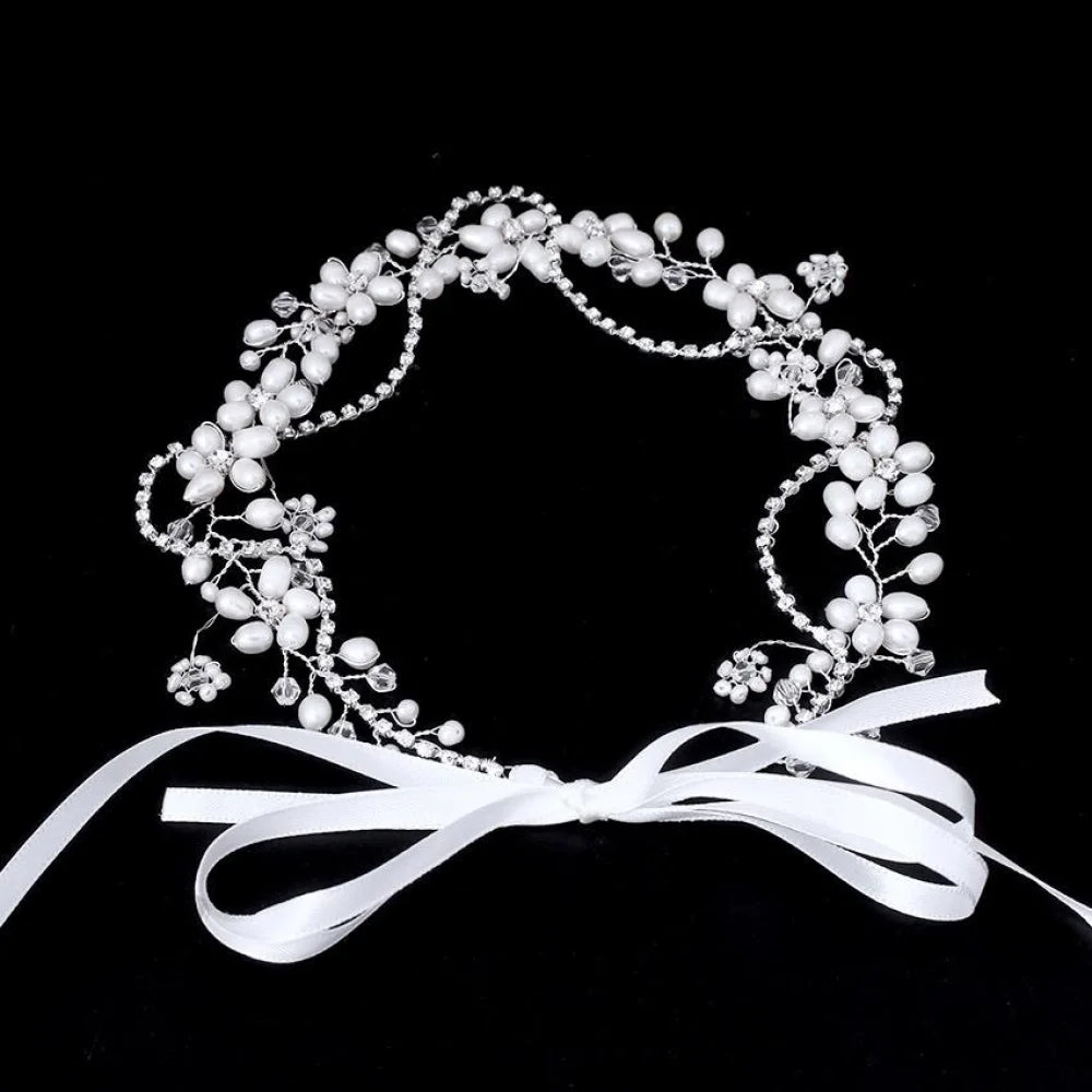 Karen Silver Pearl Crystal Bridal Headband