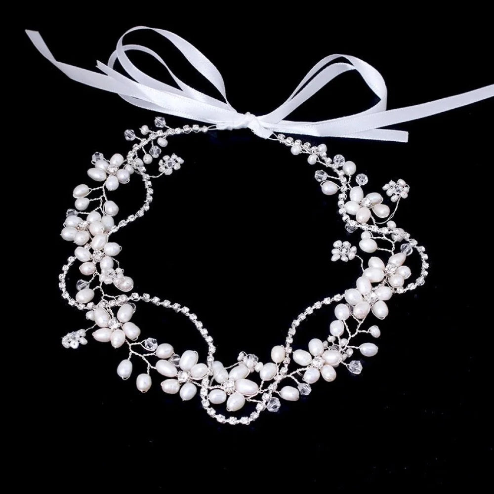 Karen Silver Pearl Crystal Bridal Headband