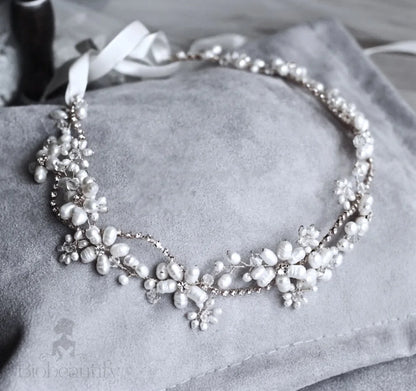 Karen Silver Pearl Crystal Bridal Headband