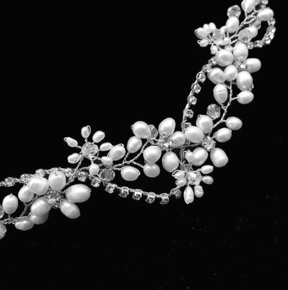 Karen Silver Pearl Crystal Bridal Headband