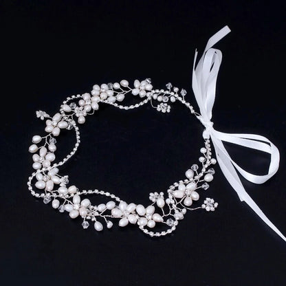 Karen Silver Pearl Crystal Bridal Headband