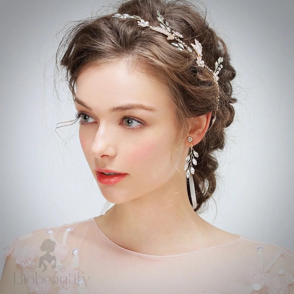 Karina Gold Bridal Headband And Hair Vine Set With Matching Earrings