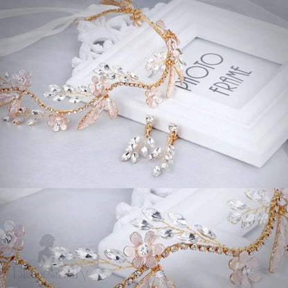 Karina Gold Bridal Headband And Hair Vine Set With Matching Earrings