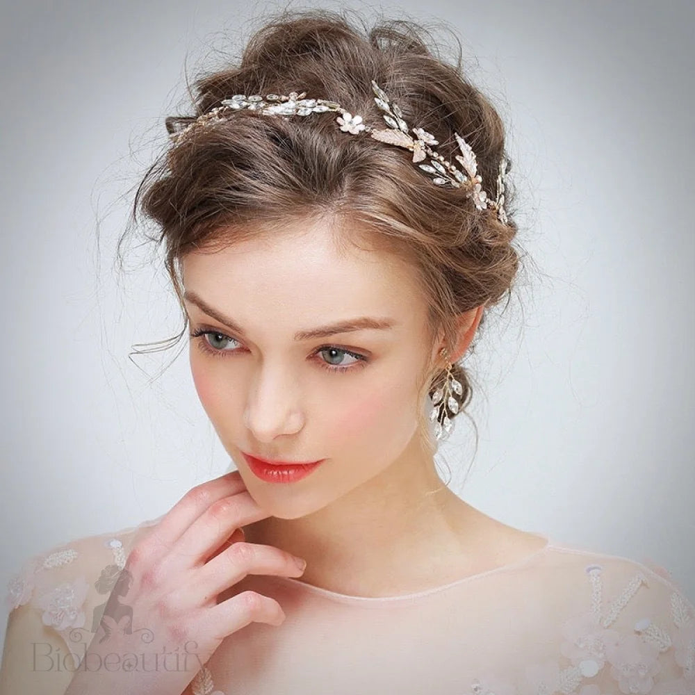 Karina Gold Bridal Headband And Hair Vine Set With Matching Earrings