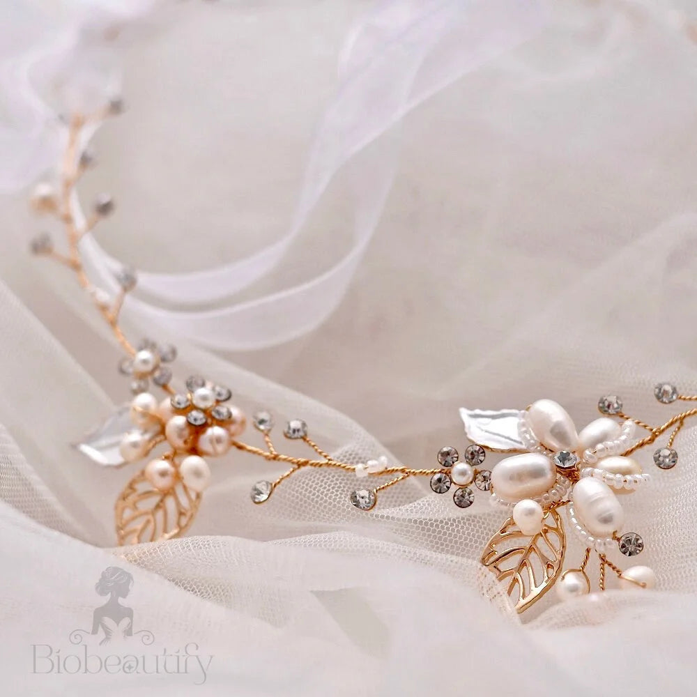 Karisa Pearl And Crystal Bridal Headband Vine Silver Rose Gold Yellow