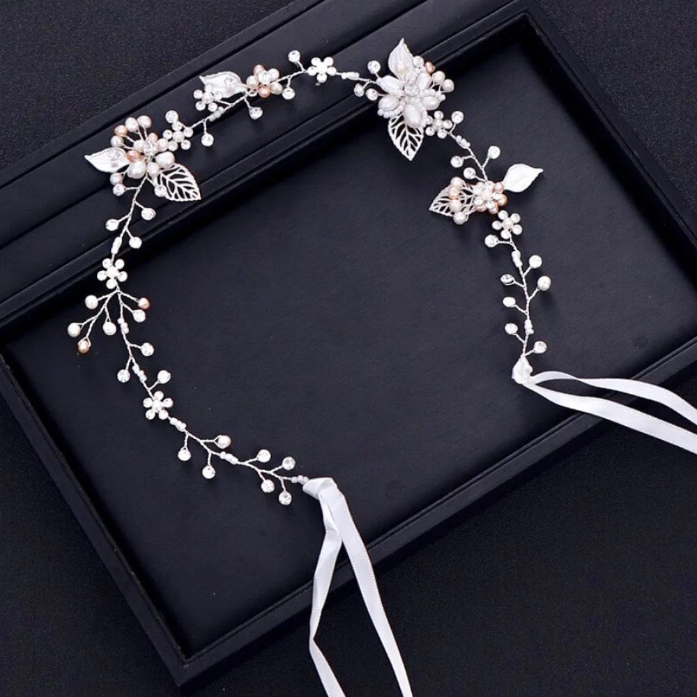 Karisa Pearl And Crystal Bridal Headband Vine Silver Rose Gold Yellow