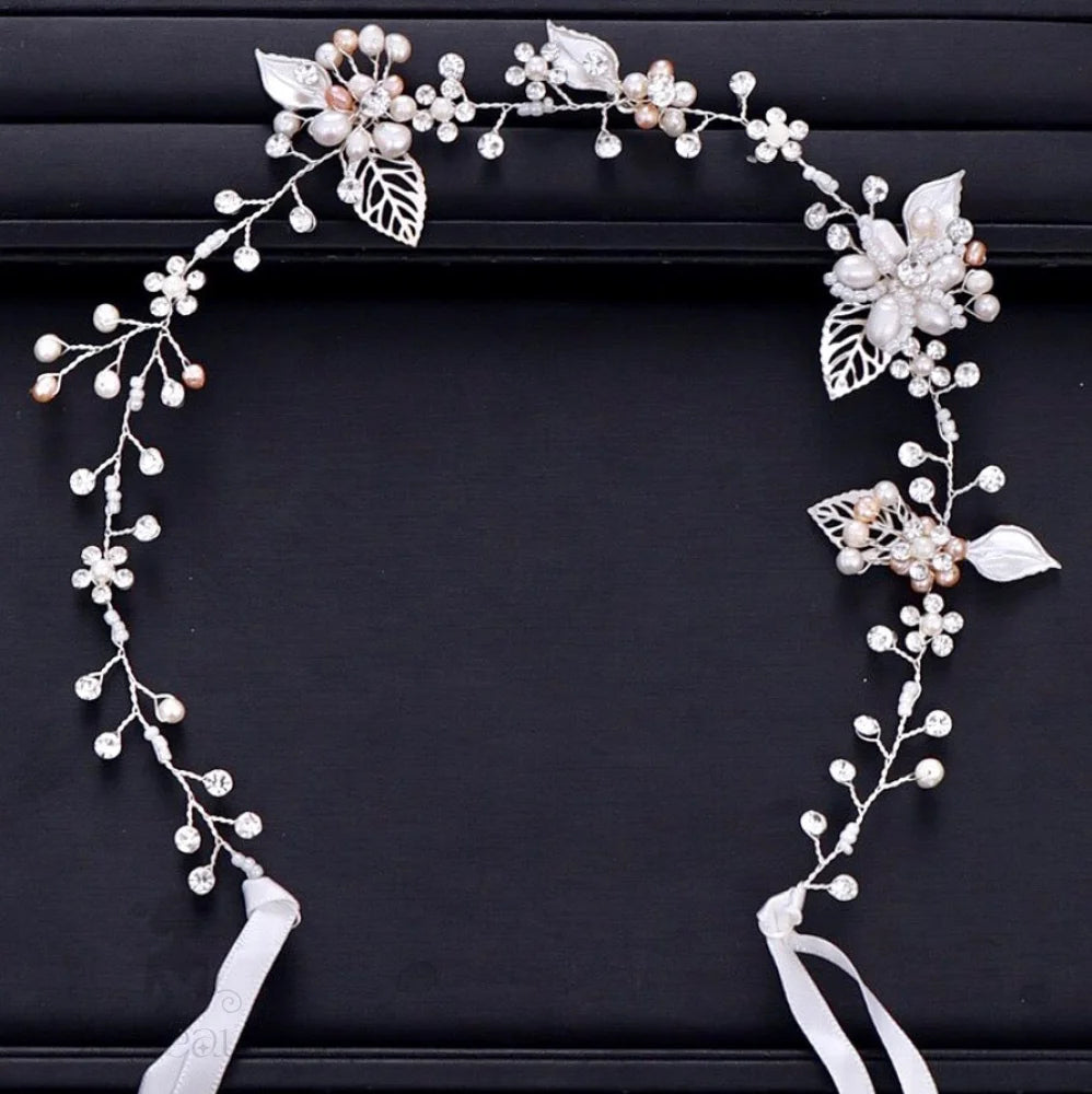 Karisa Pearl And Crystal Bridal Headband Vine Silver Rose Gold Yellow