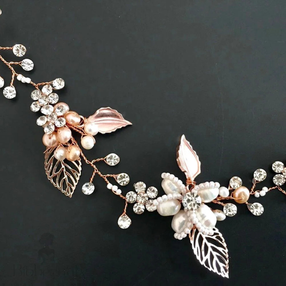 Karisa Pearl And Crystal Bridal Headband Vine Silver Rose Gold Yellow