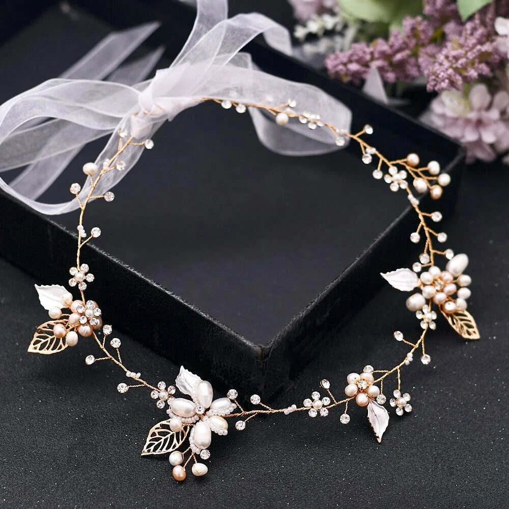 Karisa Pearl And Crystal Bridal Headband Vine Silver Rose Gold Yellow