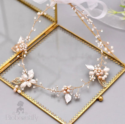 Karisa Pearl And Crystal Bridal Headband Vine Silver Rose Gold Yellow