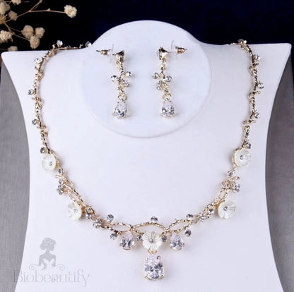 Wedding Jewelry and Accessories - Gold Bridal 3-Piece Jewelry Set With Tiara