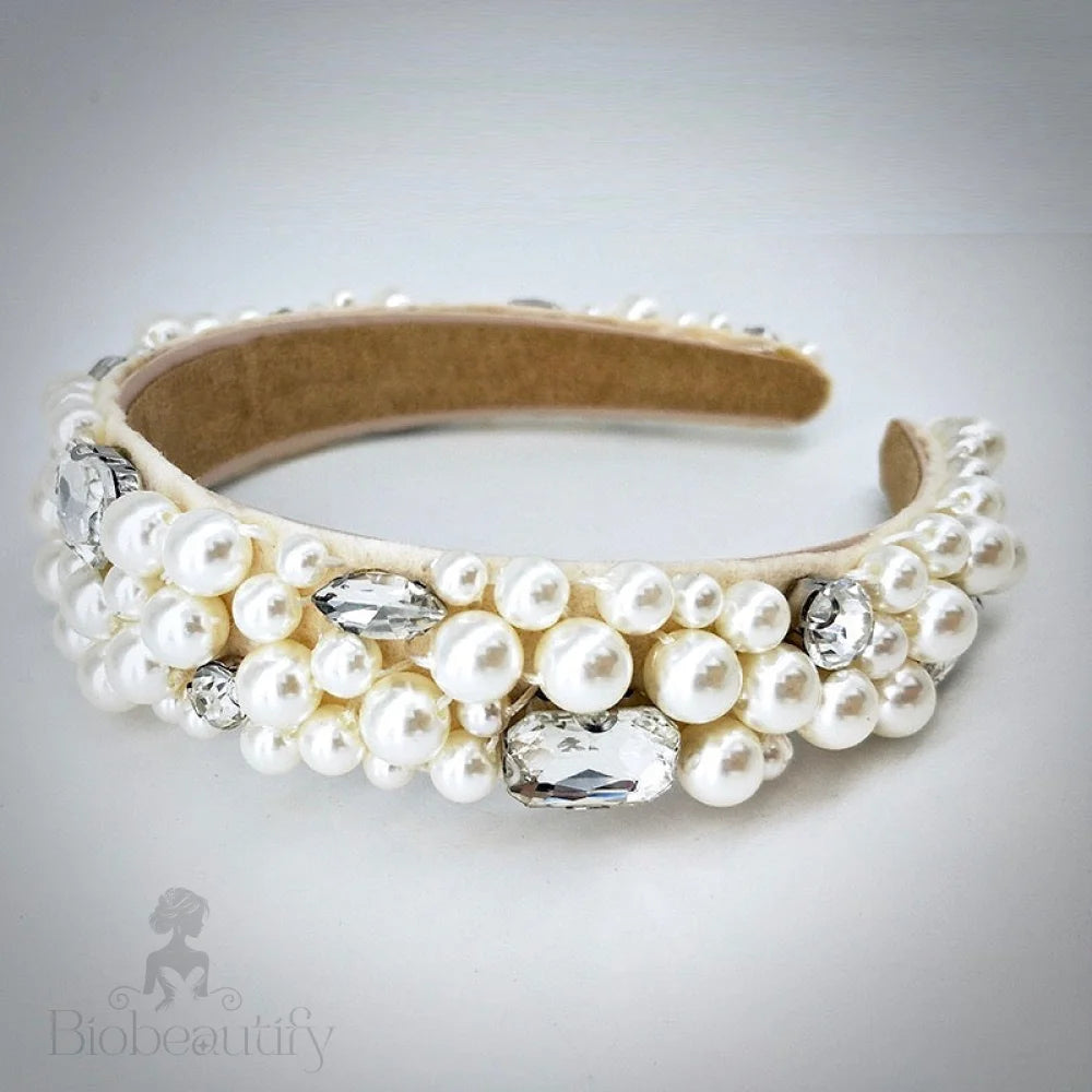 Karolina Pearl Rhinestone Bridal Headband Gold Silver