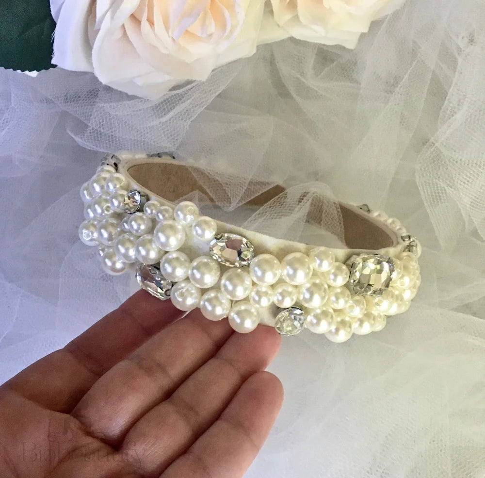 Karolina Pearl Rhinestone Bridal Headband Gold Silver