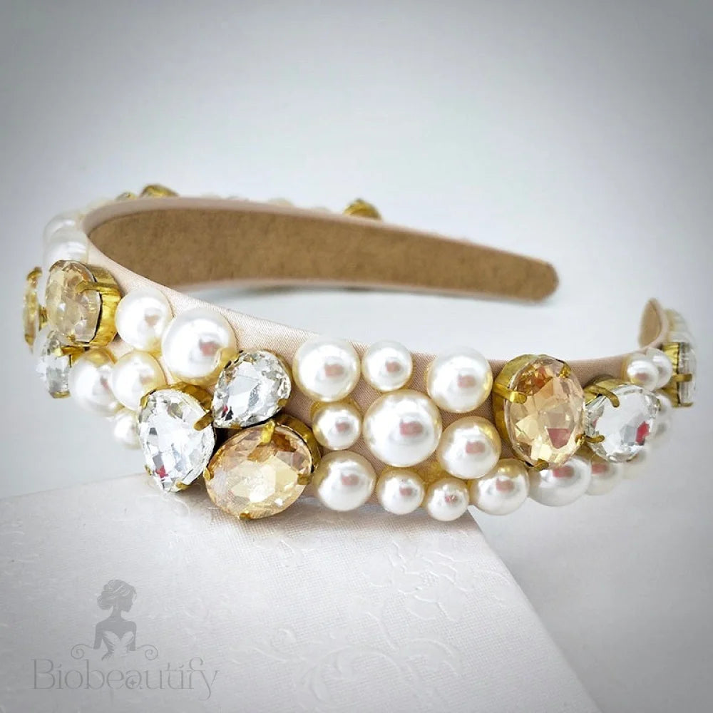 Karolina Pearl Rhinestone Bridal Headband Gold Silver