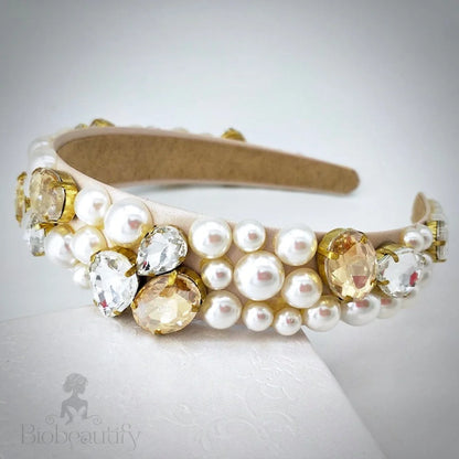 Karolina Pearl Rhinestone Bridal Headband Gold Silver