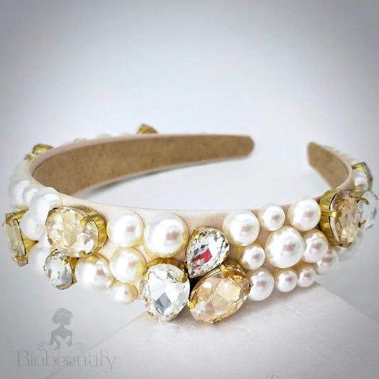 Wedding Hair Accessories - Pearl and Rhinestone Embellished Bridal Headband - Available in Gold and Silver