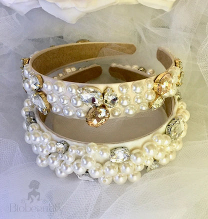 Karolina Pearl Rhinestone Bridal Headband Gold Silver