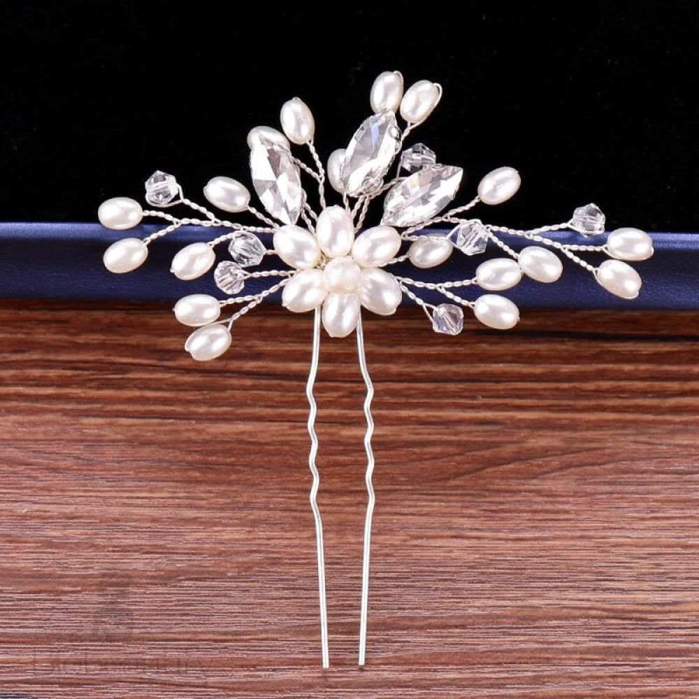 Kate Pearl Crystal Bridal Hair Pin Silver Gold