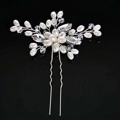 Kate Pearl Crystal Bridal Hair Pin Silver Gold