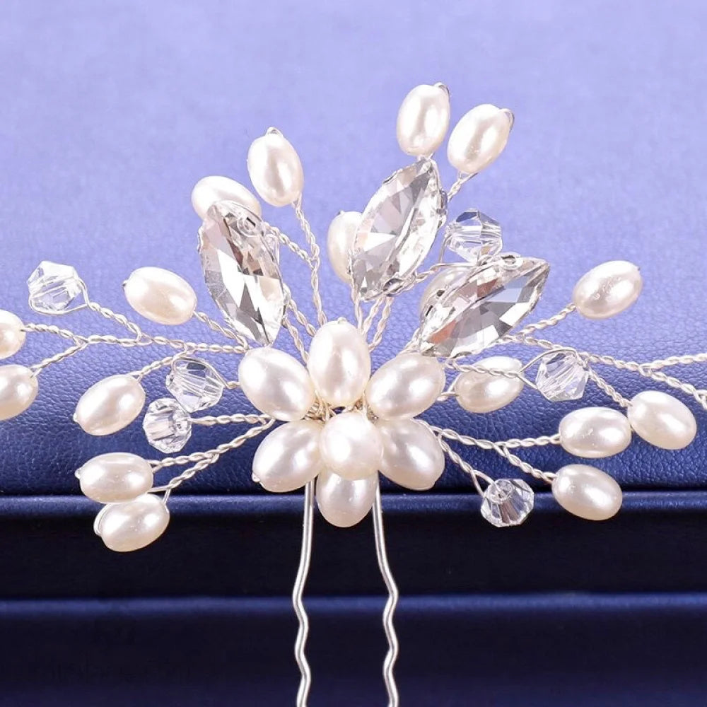 Kate Pearl Crystal Bridal Hair Pin Silver Gold