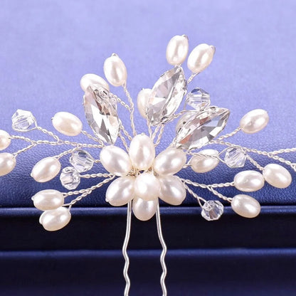 Kate Pearl Crystal Bridal Hair Pin Silver Gold