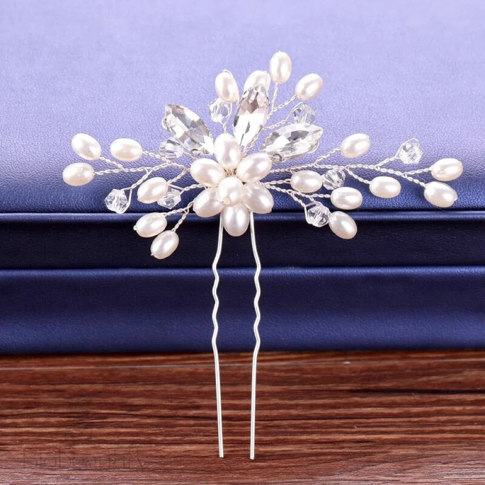 Kate Pearl Crystal Bridal Hair Pin Silver Gold