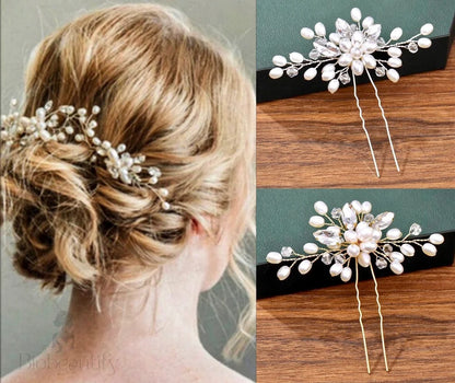 Kate Pearl Crystal Bridal Hair Pin Silver Gold