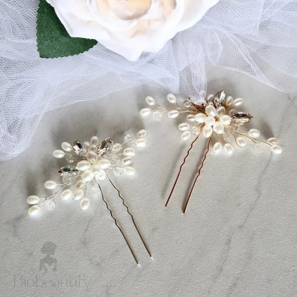 Kate Pearl Crystal Bridal Hair Pin Silver Gold