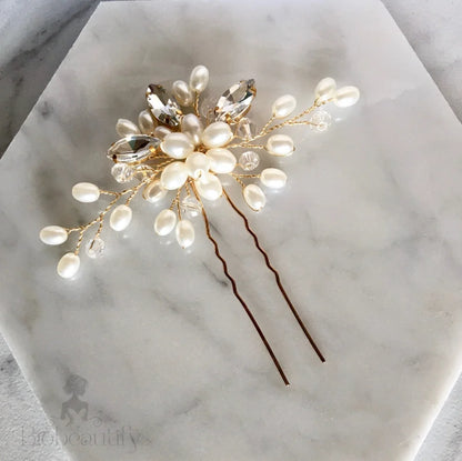 Wedding Hair Accessories - Pearl and Crystal Bridal Hair Pin - Available in Silver and Gold