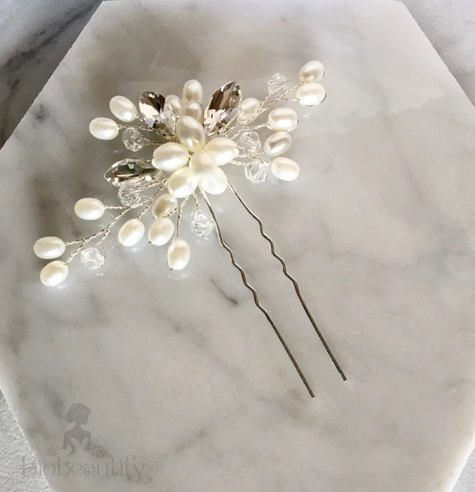 Wedding Hair Accessories - Pearl and Crystal Bridal Hair Pin - Available in Silver and Gold