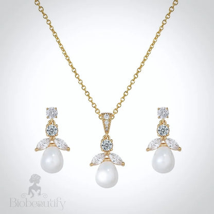 Pearl Wedding Jewelry - Pearl and Cubic Zirconia Jewelry Set - Available in Gold and Silver