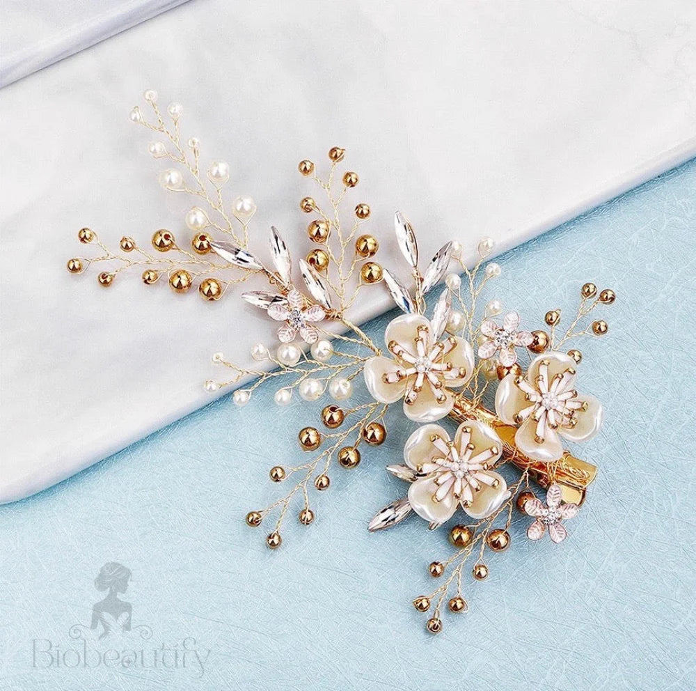 Katia Gold Pearl And Crystal Bridal Hair Vine