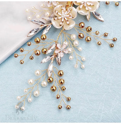 Katia Gold Pearl And Crystal Bridal Hair Vine