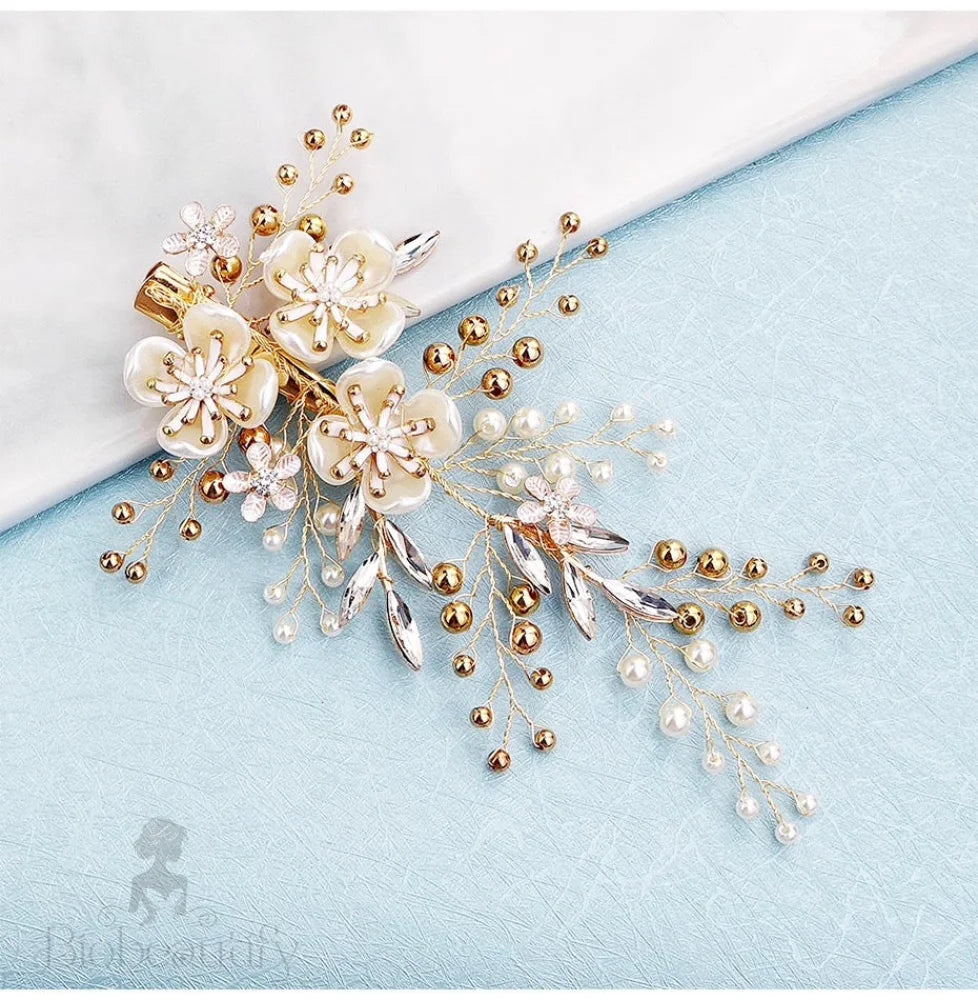 Katia Gold Pearl And Crystal Bridal Hair Vine