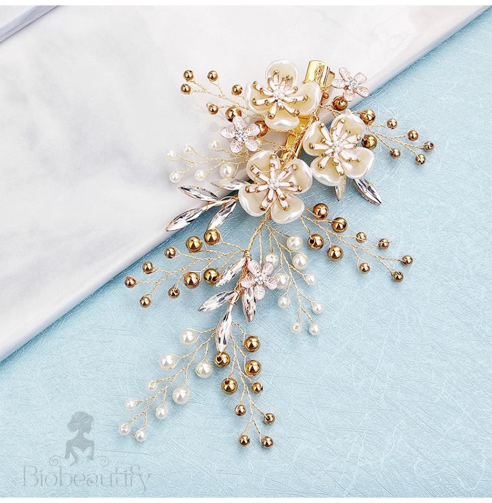 Katia Gold Pearl And Crystal Bridal Hair Vine