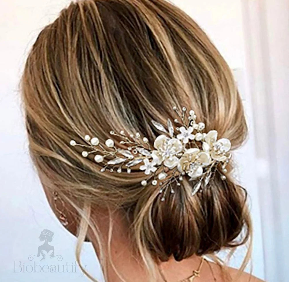 Katia Gold Pearl And Crystal Bridal Hair Vine