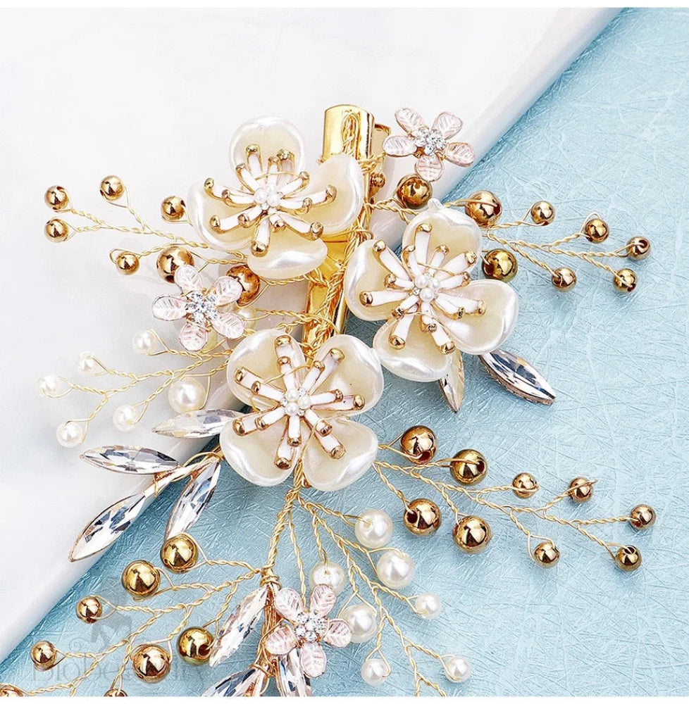 Katia Gold Pearl And Crystal Bridal Hair Vine