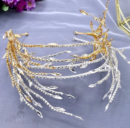 Katiana Crystal Bridal Headband Silver Yellow Gold Options