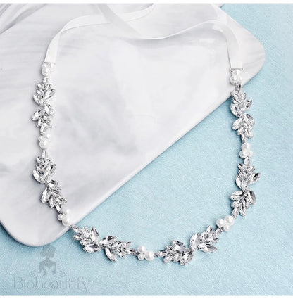 Katrina Silver Pearl Crystal Bridal Sash