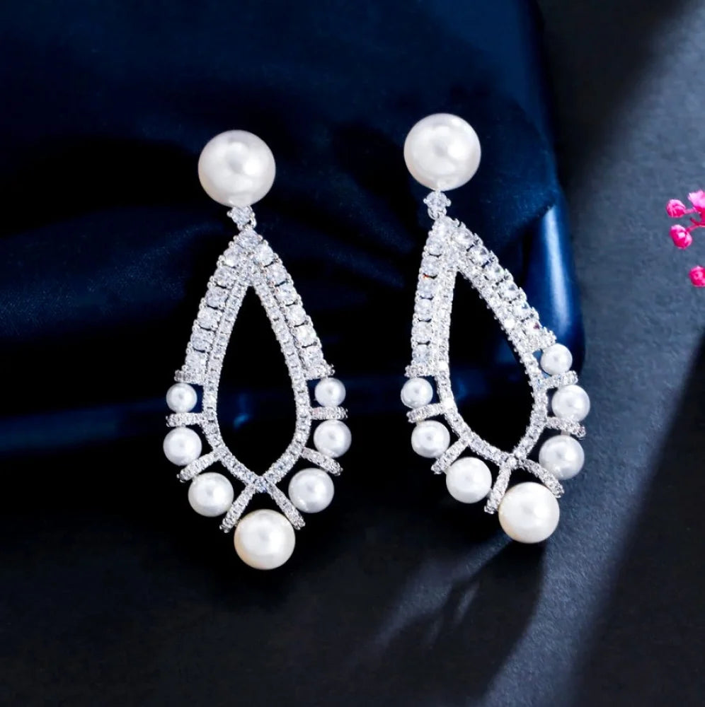 Kayana Pearl And Cz Bridal Earrings