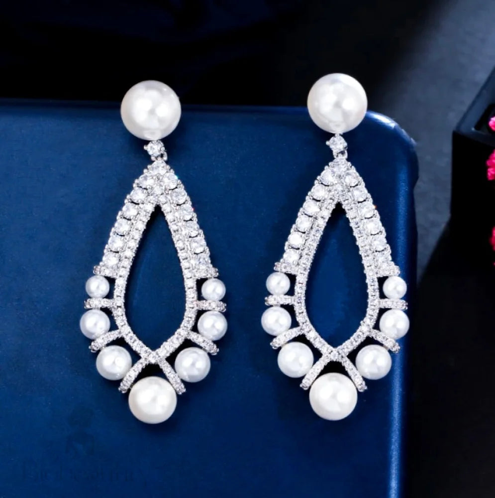 Kayana Pearl And Cz Bridal Earrings