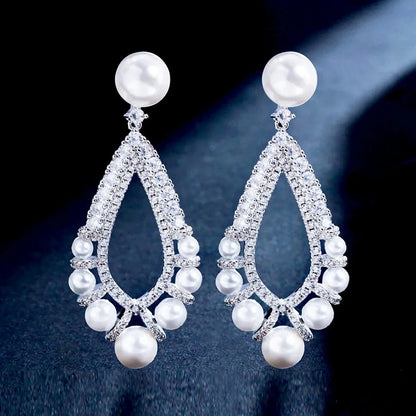 Kayana Pearl And Cz Bridal Earrings