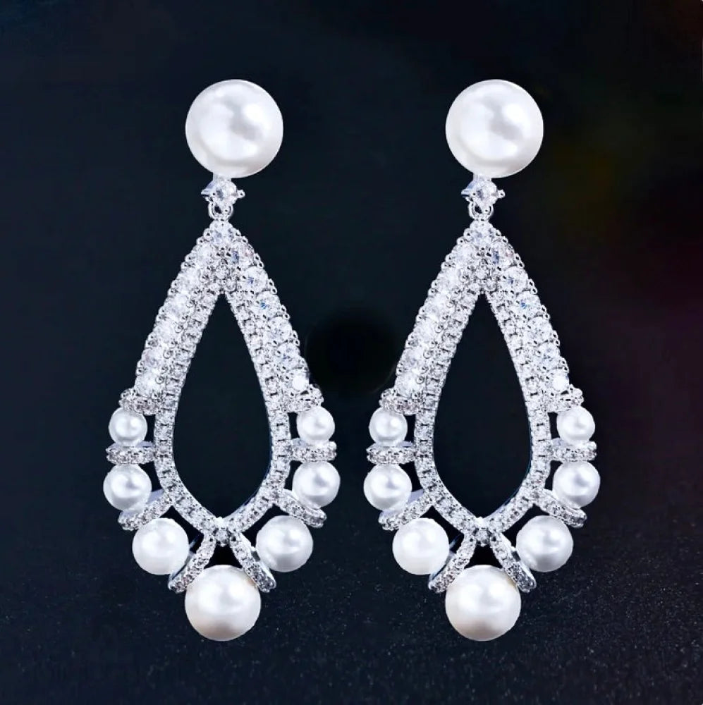 Kayana Pearl And Cz Bridal Earrings