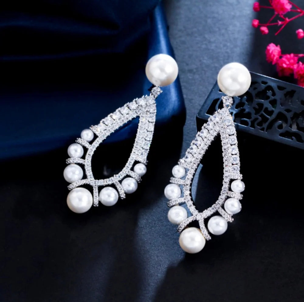 Kayana Pearl And Cz Bridal Earrings