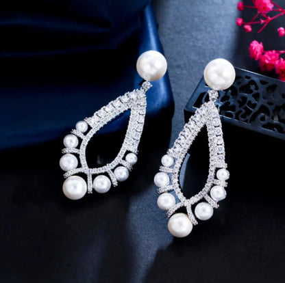 Kayana Pearl And Cz Bridal Earrings