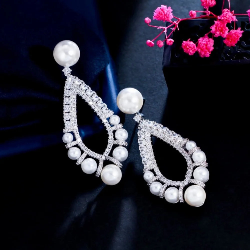 Kayana Pearl And Cz Bridal Earrings